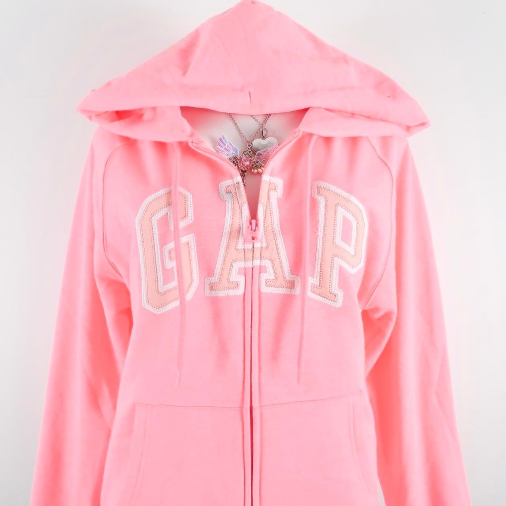 vintage y2k pink gap zip up hoodie baby pink logo sweatshirt medium